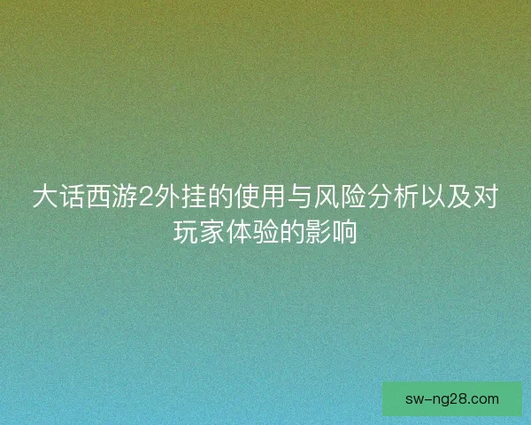 大话西游2外挂的使用与风险分析以及对玩家体验的影响